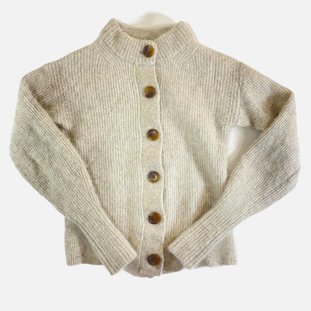 Everlane Alpaca Wool Blend Cream Neutral Cardigan Womens Size XXS Chunky Buttons